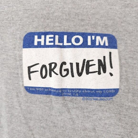 Vintage Christian T Shirt Mens Size 2XL Gray Y2K Jesus Christ Forgiven Kerusso - Picture 2 of 5